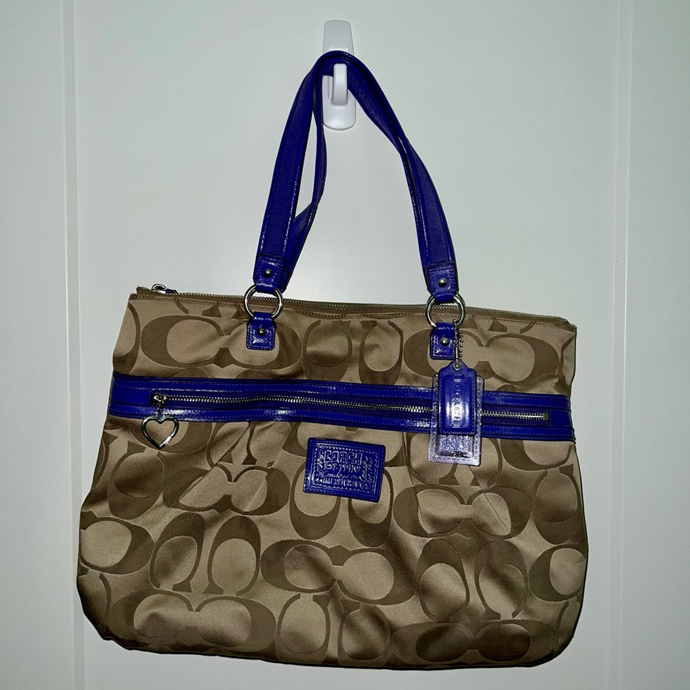 Coach Brown and Purple Signature Tote Bag